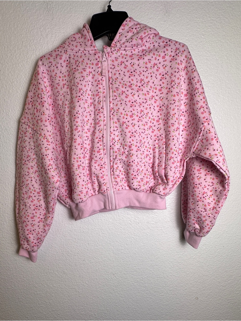 Blogilates Girls Marshmallow Full Zip Hooded Fleece Hoodie Floral Pink M